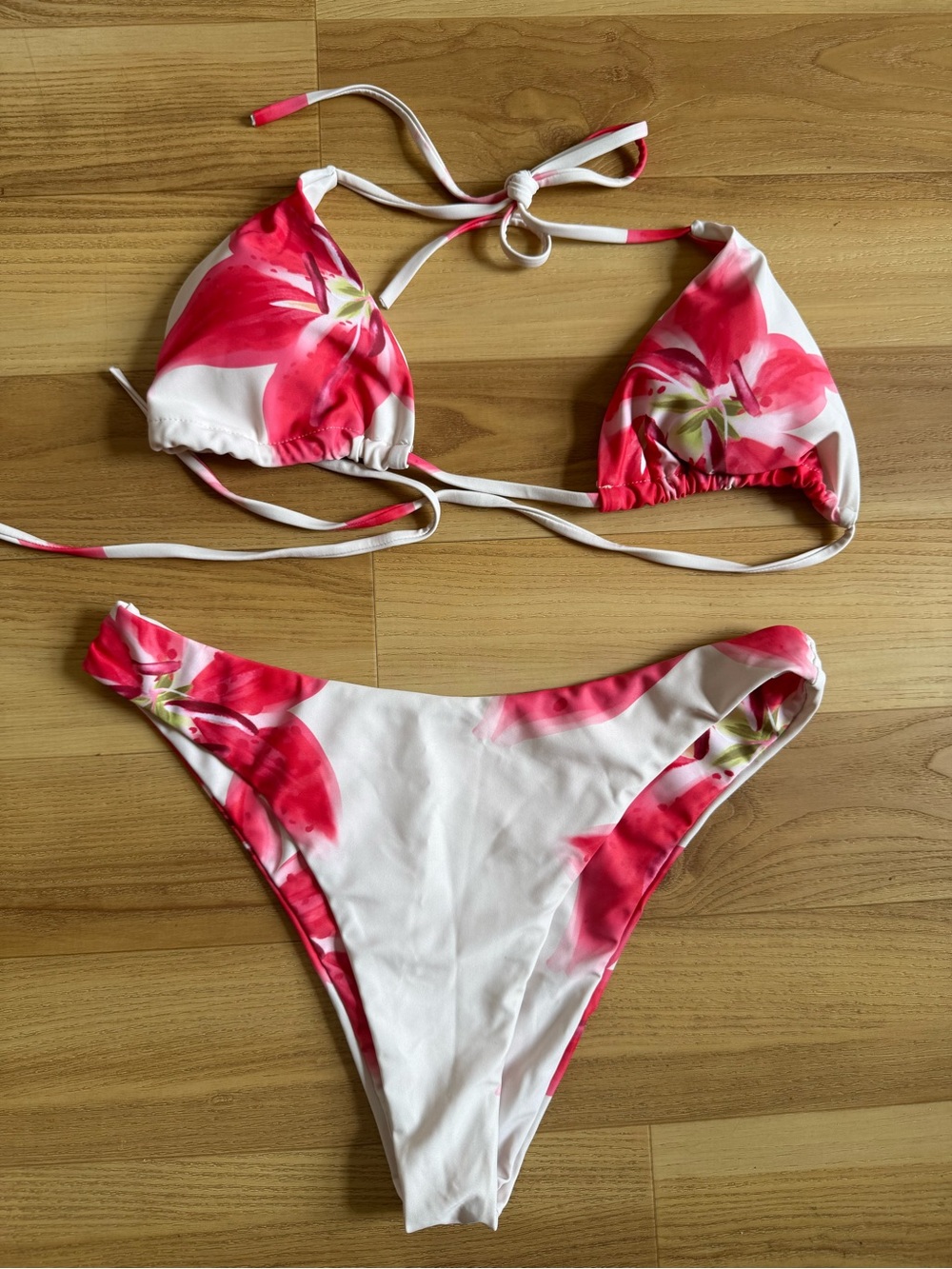 New Pink Floral Triangle Bikini 4 pieces Set